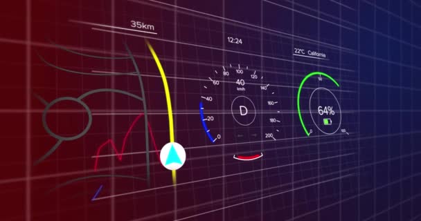 Animacja Prędkościomierza Wskaźnika Baterii Linii Nawigacyjnej Kolorowymi Wykresami Koncepcja Generowana — Wideo stockowe