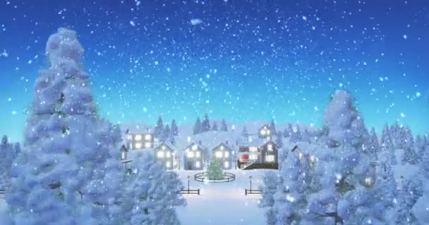 Animace Sněhu Padajícího Osvětlené Domy Zimní Krajině Vánoce Zima Slavnost — Stock video
