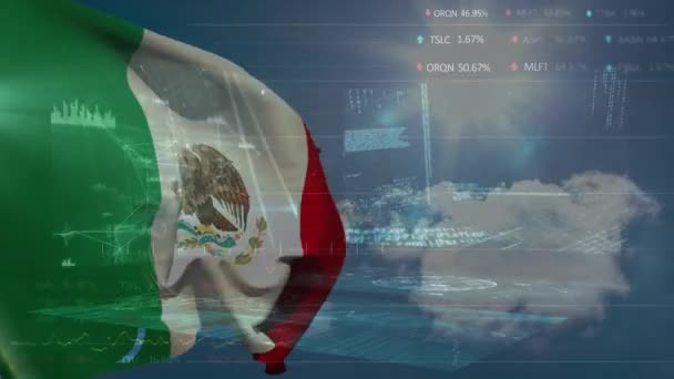 Animacja Przetwarzania Danych Nad Flagą Meksyku Globalny Patriotyzm Koncepcja Cyfrowego — Wideo stockowe