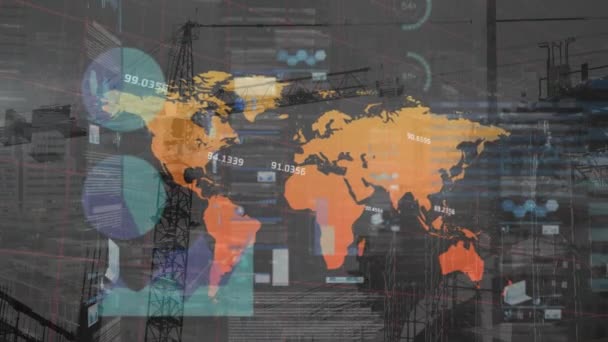 Animáció Infografikai Interfész Térképek Számjegyek Kódok Modern Épületek Városban Digitális — Stock videók