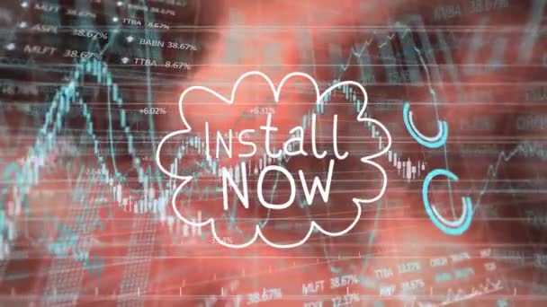 Animação Instalar Agora Texto Processamento Dados Financeiros Sobre Fundo Escuro — Vídeo de Stock