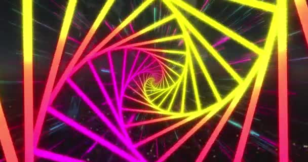 Animation Von Neon Formen Über Datenverarbeitung Und Lichtspuren Auf Schwarzem — Stockvideo