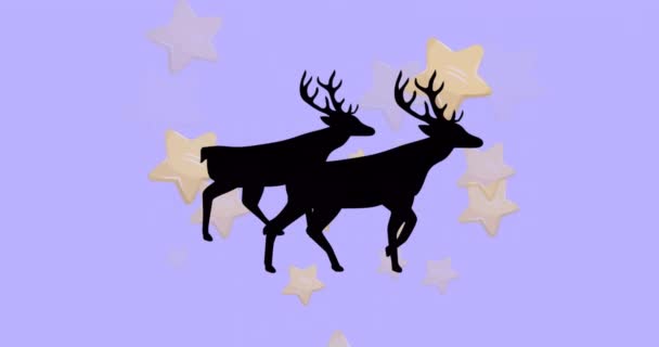 Animace Sobů Nad Hvězdou Modrém Pozadí Vánoce Vánoční Tradice Koncepce — Stock video