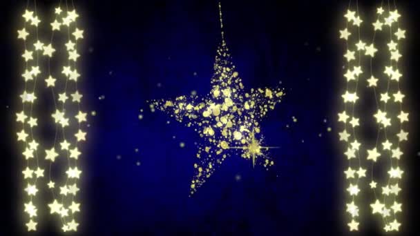 Animação Estrelas Cadeias Luz Sobre Fundo Azul Natal Inverno Tradição — Vídeo de Stock