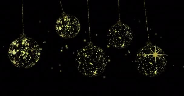 Animation Von Punkten Über Goldenen Kugeln Auf Schwarzem Hintergrund Weihnachten — Stockvideo
