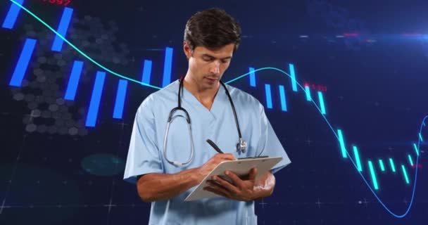 Animation Financial Data Graphs Caucasian Male Doctor Health Medicine Finance — Stock Video