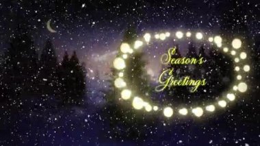 Mevsim kutlamalarının üzerine düşen karların animasyonu Noel ağacı ve kış manzarasıyla yazılıyor. Noel geleneği ve kutlama konsepti dijital olarak oluşturulmuş video.
