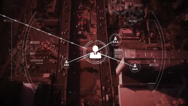 Şehir Manzarası Üzerinde Tarama Yapan Bağlantı Ağının Animasyonu Dijital Olarak — Stok video