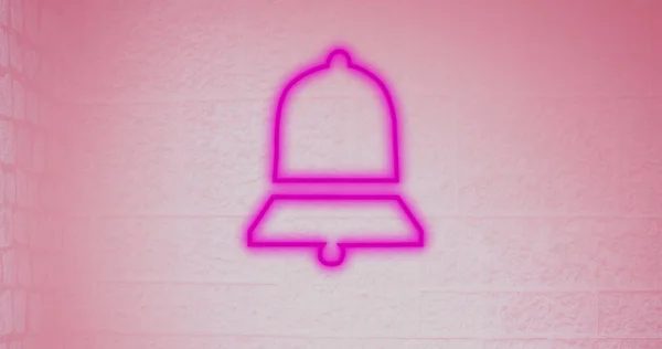 Composite Illuminated Digital Notification Bell Icon Pink Wall Copy Space — Stock Photo, Image