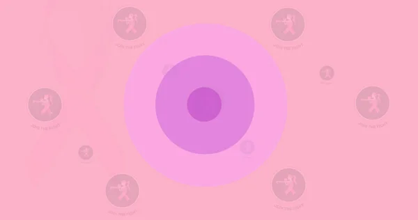 Illustration of human representation in circles and multiple circles on pink background, copy space. Disease, illness, cancer, healthcare, support, medical and awareness concept.