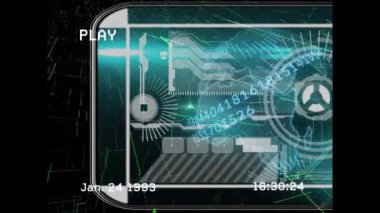 Karanlık arka planda dijital arayüz ve veri işleme animasyonu. Dijital olarak oluşturulan bağlantı ve veri işleme konsepti küresel ağı.