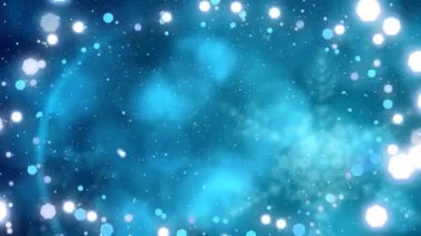 Kar yağışının animasyonu ve mavi arka planda yanıp sönen Noel perisi ışıkları. Noel, şenlik, kutlama ve gelenek konsepti dijital olarak oluşturuldu.