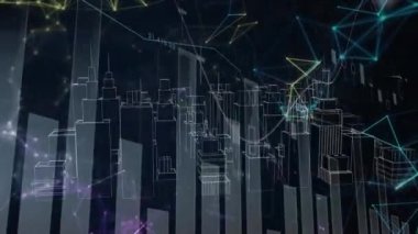 Siyah arka planda veri işleme ağı ve dijital şehir bağlantılarının animasyonu. Teknoloji, çevrimiçi güvenlik ve dijital arayüz kavramı dijital olarak oluşturulmuş video.