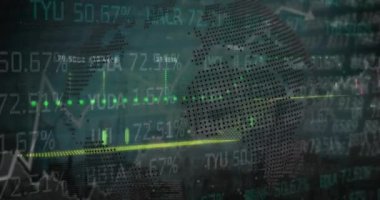 Karanlık arka planda finansal veri işleme animasyonu. Küresel iş ve veri işleme kavramı dijital olarak oluşturulmuş video.