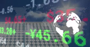 Karanlık arka planda finansal veri işleme animasyonu. Küresel iş ve veri işleme kavramı dijital olarak oluşturulmuş video.