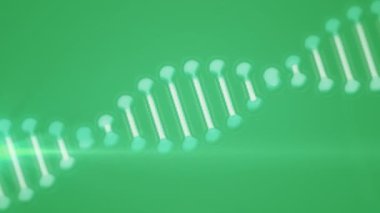 Mavi arka plan üzerinde dönen DNA dizisi ve ışıkların animasyonu. Arkaplan ve anlar konsepti dijital olarak oluşturulmuş video.