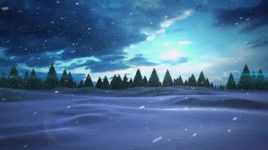 Kış manzarasına yağan karın animasyonu. Noel, gelenek ve kutlama konsepti dijital olarak oluşturuldu.