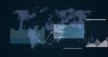 Karanlık arka planda finansal veri işleme animasyonu. Küresel iş ve veri işleme kavramı dijital olarak oluşturulmuş video.