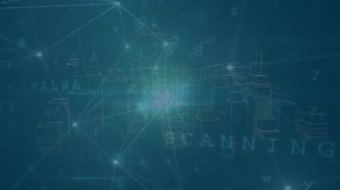 Asma kilit simgesi üzerinde veri işleme ile bağlantı ağının animasyonu. Teknoloji, çevrimiçi güvenlik ve dijital arayüz kavramı dijital olarak oluşturulmuş video.