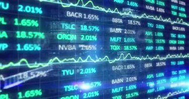 Karanlık arka planda finansal veri işleme animasyonu. Küresel iş ve veri işleme kavramı dijital olarak oluşturulmuş video.