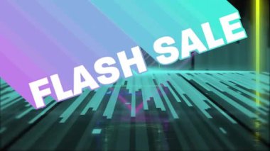 Siyah arkaplanda neon şekiller üzerine flash satış metninin animasyonu. Küresel teknoloji, sosyal medya ve dijital arayüz kavramı dijital olarak oluşturulmuş video.