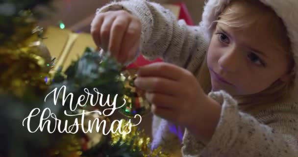 Kafkasyalı Kız Noel Ağacı Üzerine Sezonun Tebrik Mesajlarının Animasyonu Noel — Stok video