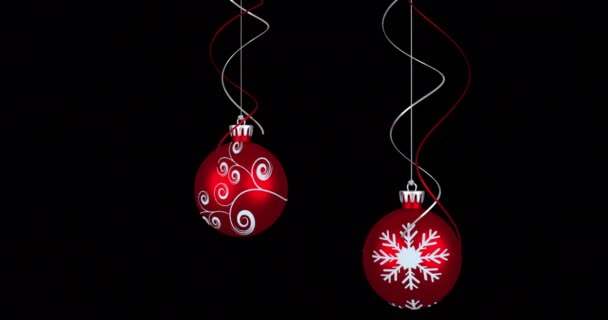 Animation Boules Rouges Noël Lumières Fées Scintillant Sur Fond Noir — Video