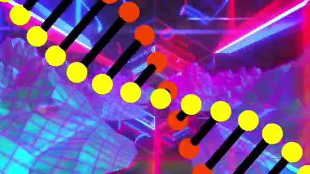 Animacja Struktury Dna Obracającej Się Nad Metawersalnymi Strukturami Neonowym Tunelem — Wideo stockowe