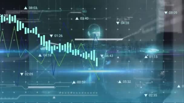 Animação Ponto Luz Azul Sobre Processamento Dados Estatísticos Contra Modelo — Vídeo de Stock