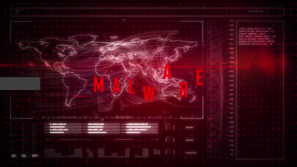 Animation Netværk Forbindelser Digital Grænseflade Malware Tekst Mørk Baggrund Globalt – Stock-video