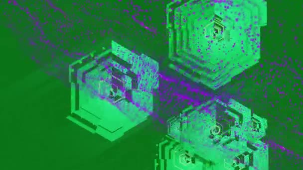 Animation Formes Hexagonales Abstraites Vague Numérique Violette Sur Fond Vert — Video
