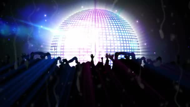 디스코 위에는 사람들 실루엣 그리고 파티와 축하의 디지털 비디오 — 비디오