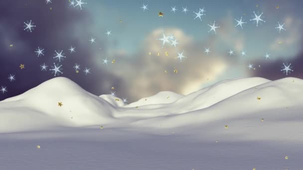 Animacja Śniegu Padającego Nad Świąteczną Zimową Scenerią Boże Narodzenie Uroczystości — Wideo stockowe