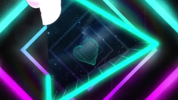 Metnin Kalp Ikonu Üzerinden Başlatılması Uzayda Pürüzsüz Desenlerde Eşmerkezli Karelere — Stok video
