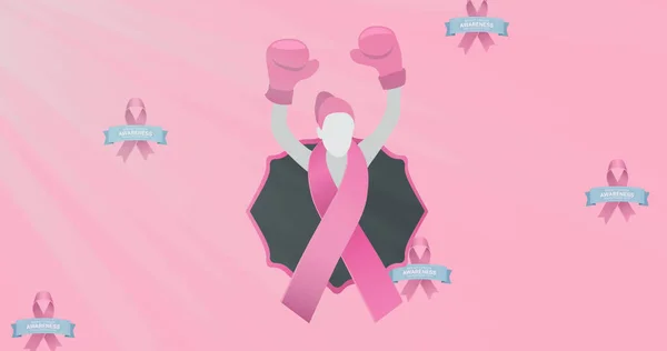 분홍색 리본을 선수가 유방암 문자로 싸우고 있습니다 스포츠 — 스톡 사진