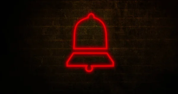 Composite Red Illuminated Digital Notification Icon Grunge Wall Night Copy — стоковое фото