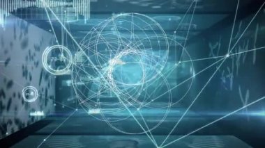 Video, birbirine bağlı çizgilerle parlayan bir grafik arayüzü içeriyor. Bu çizgiler veri işleme üzerinden bir bağlantı ağını temsil ediyor. Videonun 4k çözünürlüğü var.