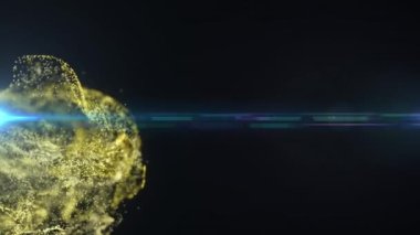 Sarı parıltı ve siyah arkaplanda hareket eden ışığın animasyonu. Dijital alan, ışık, hareket ve teknoloji konsepti dijital olarak oluşturulmuş video.