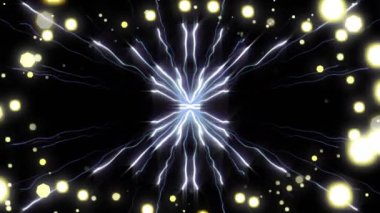 Işık patlaması animasyonu ve siyah arka planda yanıp sönen noel perisi ışıkları. Noel, şenlik, kutlama ve gelenek konsepti dijital olarak oluşturuldu.