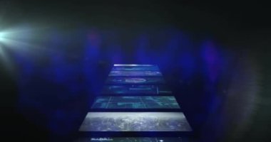 Işık noktalarının üzerinde veri işleme animasyonu. Küresel iş ve dijital arayüz kavramı dijital olarak oluşturulmuş video.