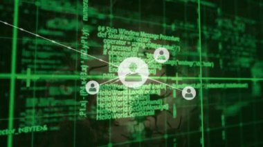 Virüs hücreleri ve veri işleme üzerinden bağlantı ağının animasyonu. Küresel iş ve dijital arayüz kavramı dijital olarak oluşturulmuş video.