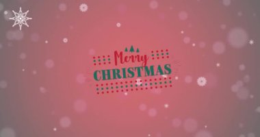 Kırmızı zemin üzerine yağan karla ilgili tebrik mesajlarının animasyonu. Noel geleneği, kutlama ve şenlik konsepti dijital olarak oluşturuldu.
