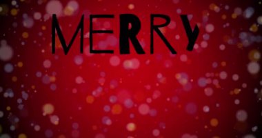 Kırmızı zemin üzerine yağan karla ilgili tebrik mesajlarının animasyonu. Noel geleneği, kutlama ve şenlik konsepti dijital olarak oluşturuldu.