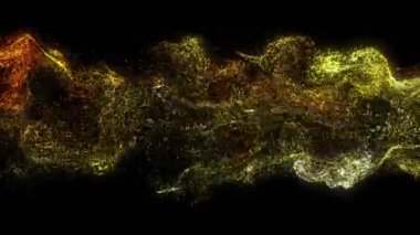 Sarı parıltı ve siyah arkaplanda hareket eden ışığın animasyonu. Dijital alan, ışık, hareket ve teknoloji konsepti dijital olarak oluşturulmuş video.