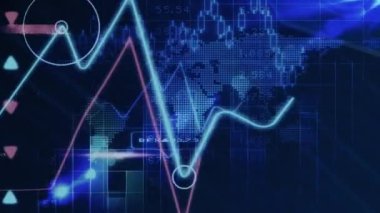 Bu animasyon, mavi stokların dijital bir simülasyonudur ve teknoloji ekranını paylaşır. Arayüz fütüristik ve kırmızı ve mavi spot ışıklarının üzerine kurulmuş..
