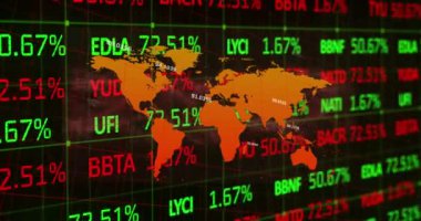 Veri işleme üzerine dünya haritasının animasyonu. küresel iş ve dijital arayüz kavramı dijital olarak oluşturulmuş video.