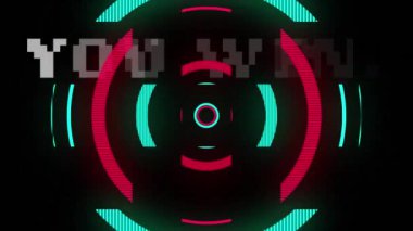 Animation of you win text over shapes. Social media and digital interface concept digitally generated video.