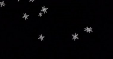 Kar yağışının animasyonu ve siyah arka planda yanıp sönen Noel perisi ışıkları. Noel, şenlik, kutlama ve gelenek konsepti dijital olarak oluşturuldu.