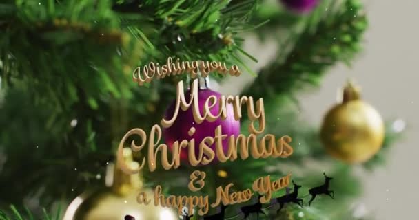 Animação Texto Cumprimentos Estação Sobre Árvore Natal Natal Festa Celebração — Vídeo de Stock