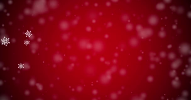 Animatie Van Kerst Vrolijke Tekst Sneeuw Vallen Rode Achtergrond Kersttraditie — Stockvideo